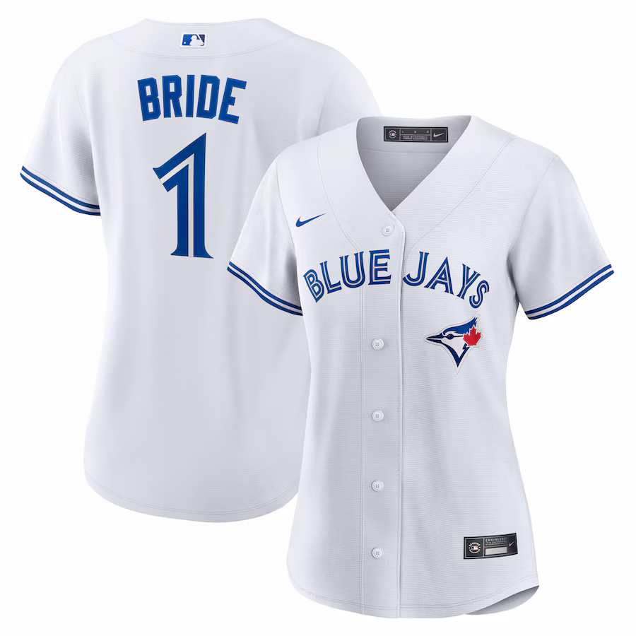 Women's Toronto Blue Jays Nike White #1 Bride Home Replica Jersey