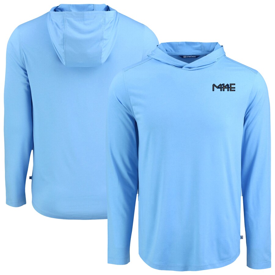 Men's Milwaukee Brewers Cutter & Buck Powder Blue Coastline Epic Comfort Recycled Eco Hoodie Long Sleeve T-Shirt
