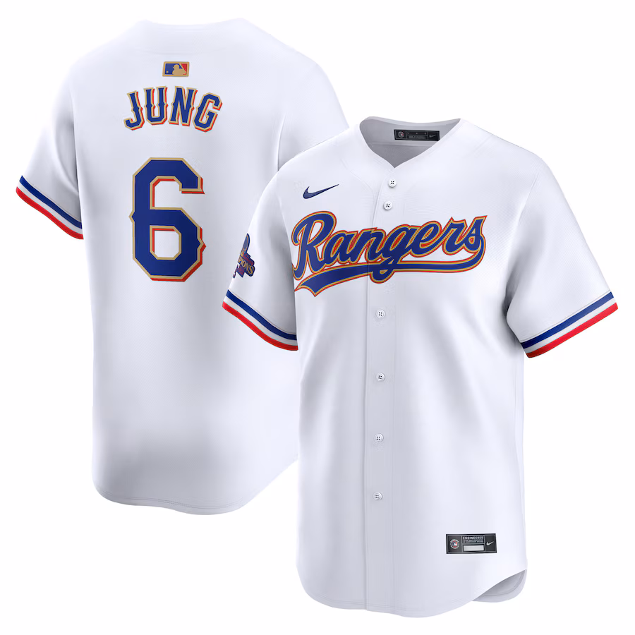 Men's Texas Rangers Josh Jung Nike White 2024 Gold Collection Limited Player Jersey