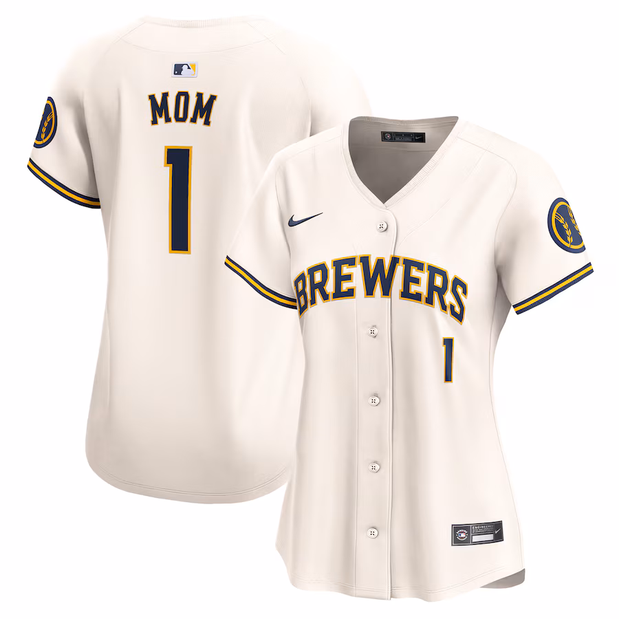 Women's Milwaukee Brewers Nike Cream #1 Mom Home Limited Jersey