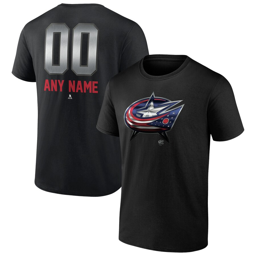 Men's Columbus Blue Jackets Black Personalized Midnight Mascot Logo T-Shirt