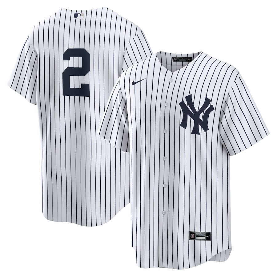 Men's New York Yankees Derek Jeter Nike White/Navy 2020 Hall of Fame Induction Replica Jersey