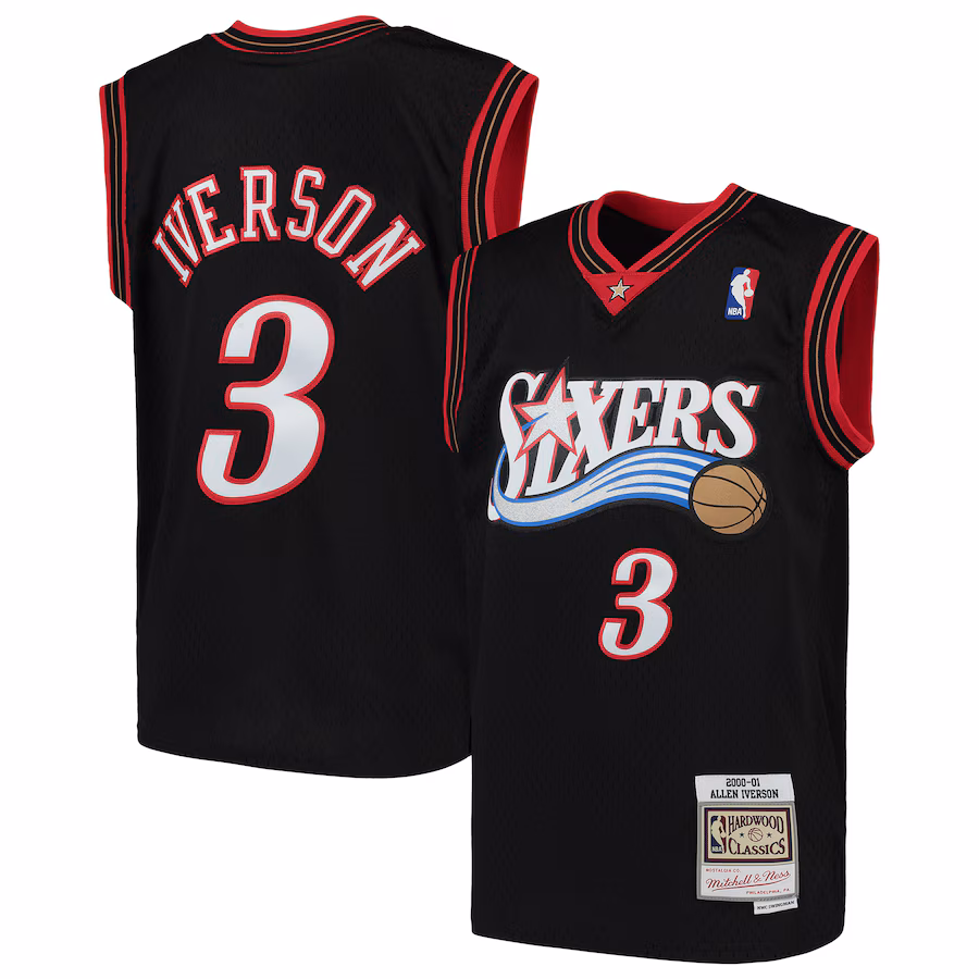 Youth Philadelphia 76ers Allen Iverson Mitchell & Ness Black Hardwood Classics Swingman Throwback Jersey
