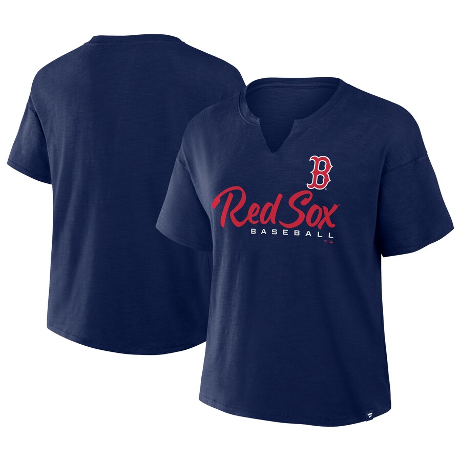 Women's Boston Red Sox Profile Navy Plus Size Wordmark Notch Neck T-Shirt