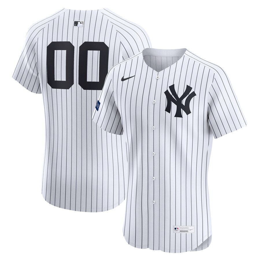Men's New York Yankees Nike White Home Elite Sponsor Patch Custom Jersey