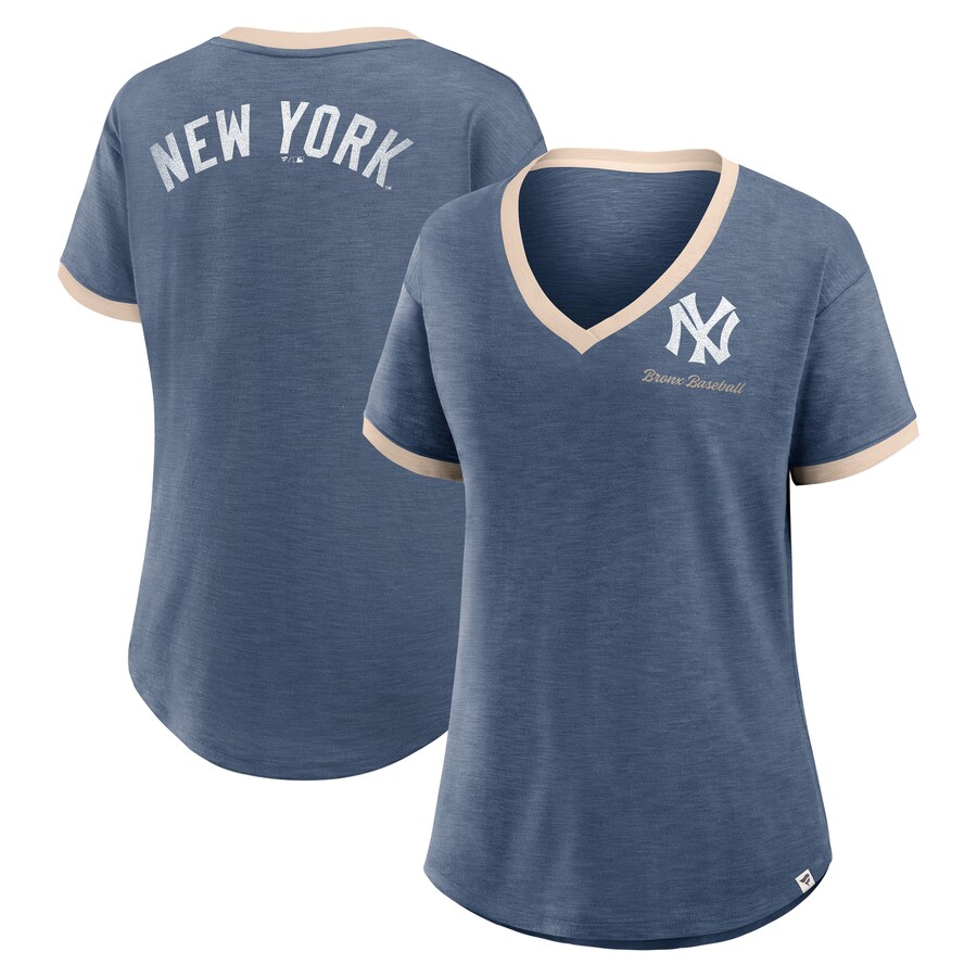 Women's New York Yankees Fanatics Navy Binge Worthy Stadium Slub V-Neck T-Shirt