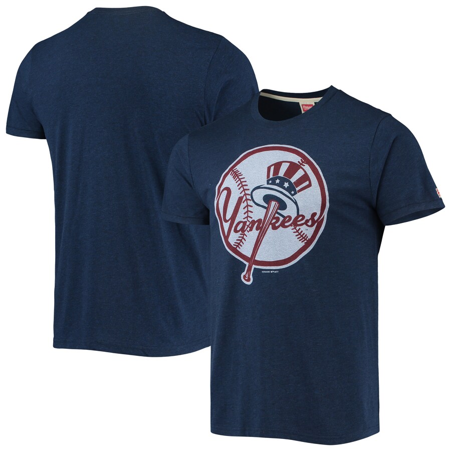 Men's New York Yankees Homage Navy Hand-Drawn Logo Tri-Blend T-Shirt