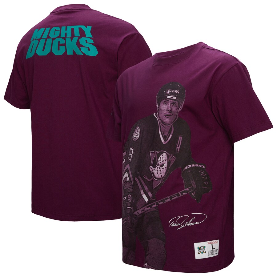 Men's Anaheim Ducks Teemu Selanne Mitchell & Ness Purple Ultimate Player Vintage Logo T-Shirt