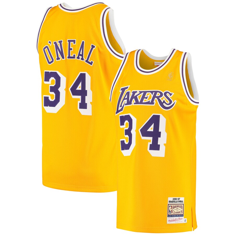 Men's Los Angeles Lakers Shaquille O'Neal Mitchell & Ness Gold 1996/97 Hardwood Classics Authentic Jersey