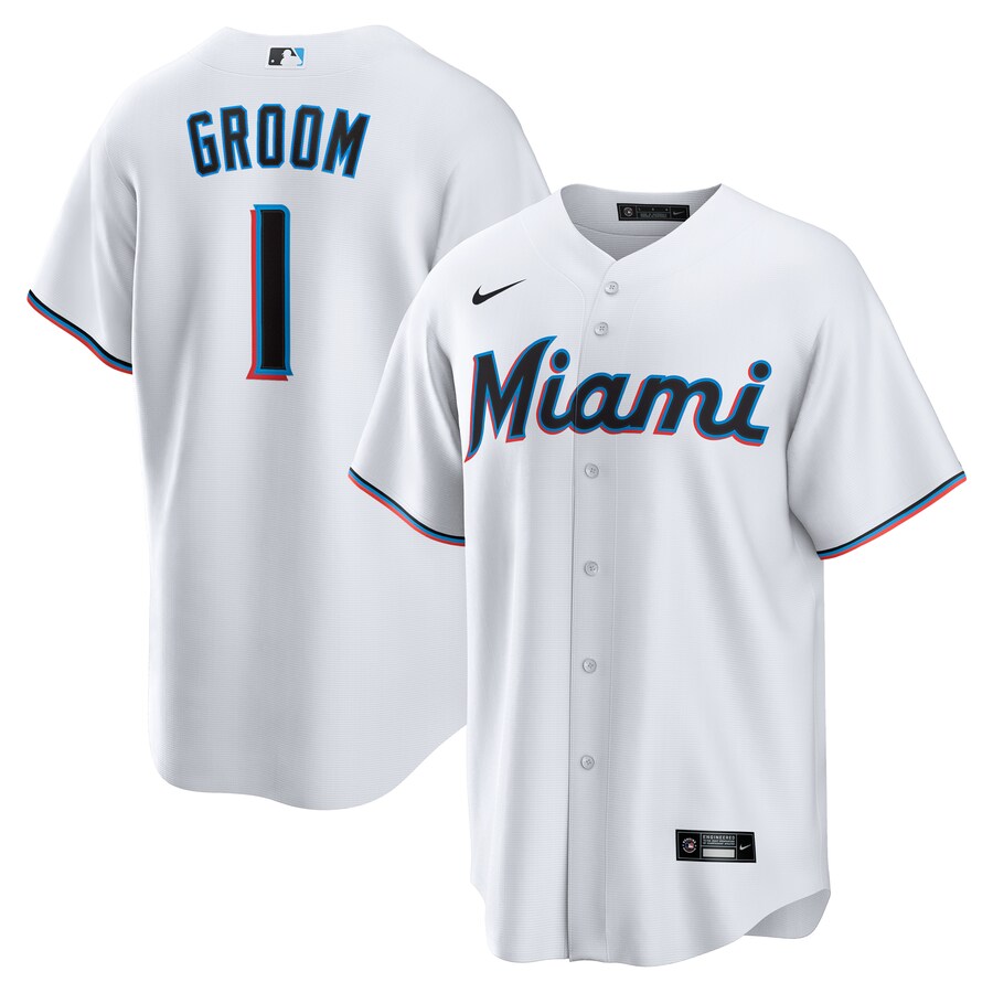 Men's Miami Marlins Nike White #1 Groom Home Replica Jersey