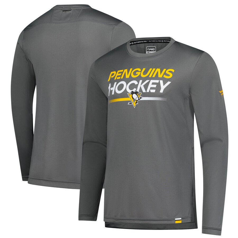 Men's Pittsburgh Penguins Fanatics Gray Authentic Pro Tech Long Sleeve T-Shirt
