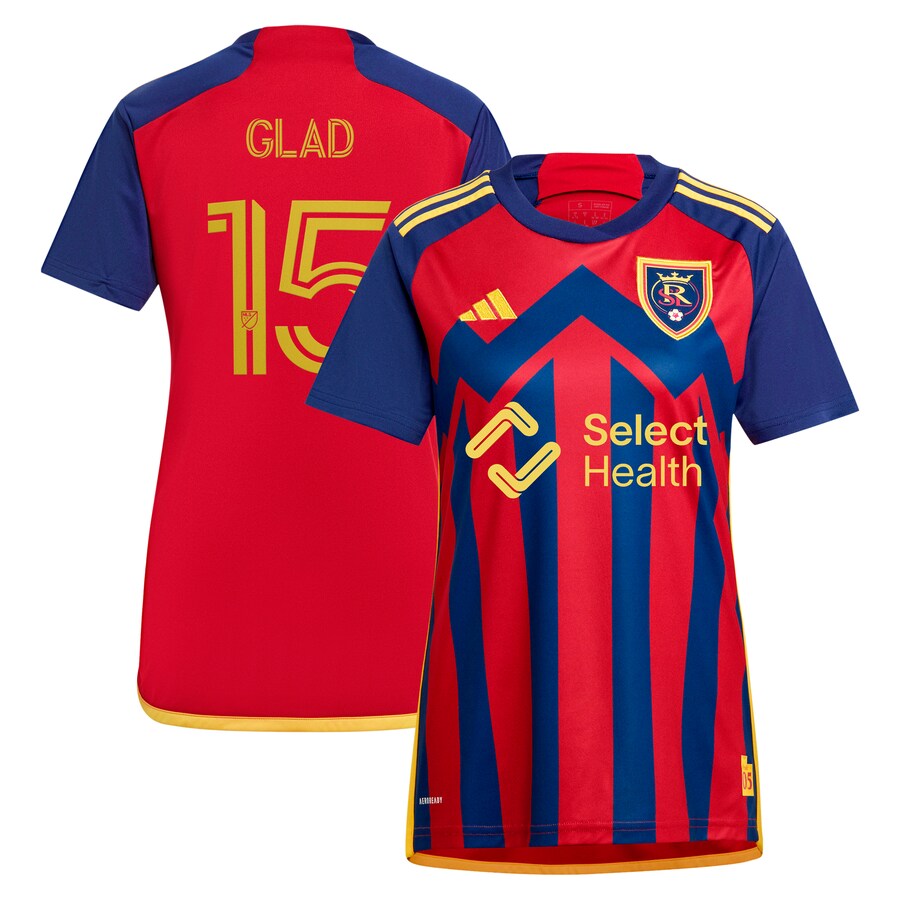 Women's Real Salt Lake Justen Glad adidas Red 2024 Peak Utah Replica Player Jersey