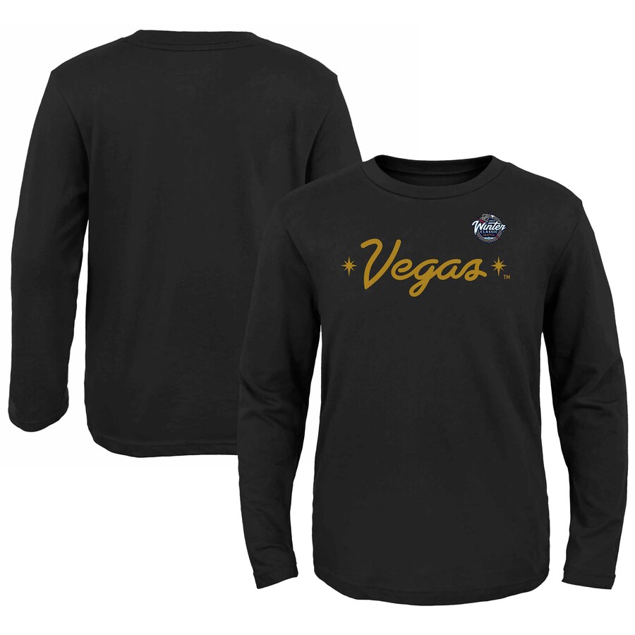 Youth Vegas Golden Knights Fanatics Black 2024 NHL Winter Classic Secondary Logo Long Sleeve T-Shirt