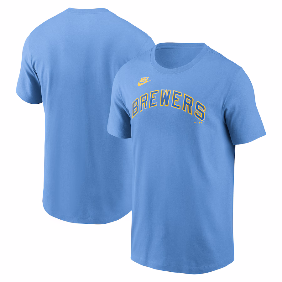 Men's Milwaukee Brewers Nike Powder Blue Cooperstown Wordmark T-Shirt