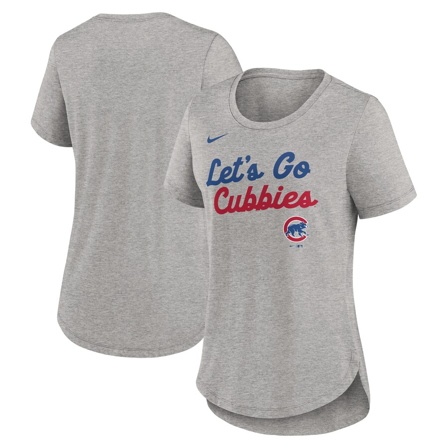 Women's Chicago Cubs Nike Heather Gray Script Tri-Blend T-Shirt