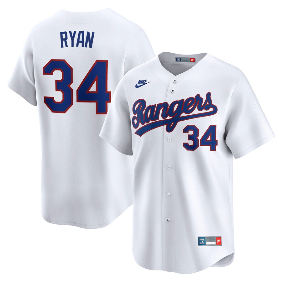 Men's Texas Rangers Nolan Ryan Nike White Throwback Cooperstown Collection Limited Jersey