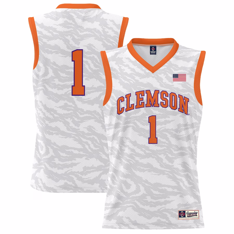 #1 Clemson Tigers GameDay Greats Unisex Lightweight Tiger Print Basketball Jersey - White