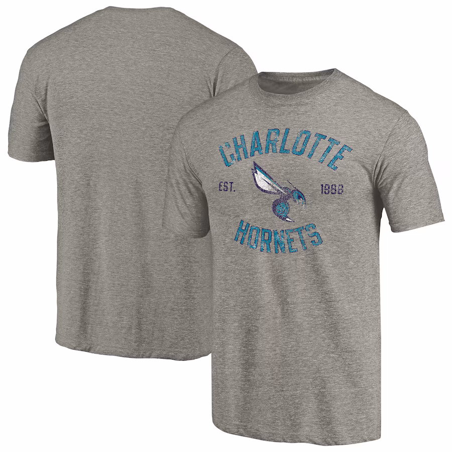 Men's Charlotte Hornets Gray Team Heritage Tri-Blend T-Shirt