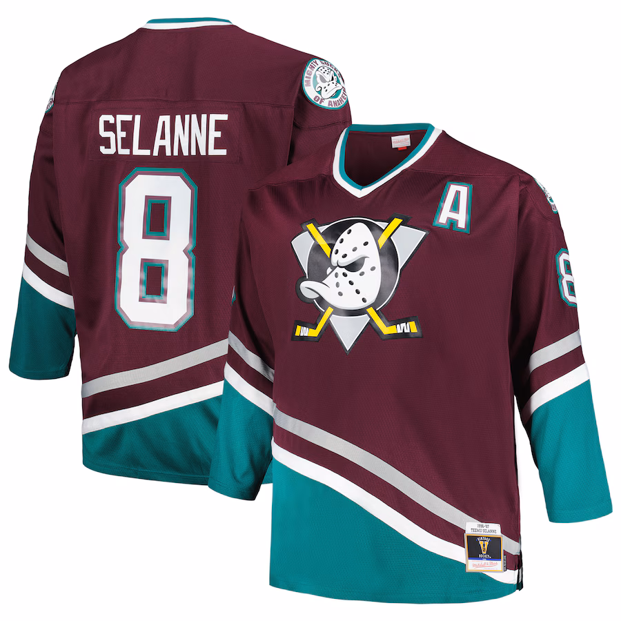 Men's Anaheim Ducks Teemu Selanne Mitchell & Ness Purple Big & Tall Blue Line Player Jersey