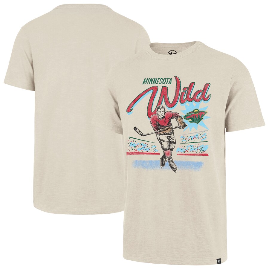 Men's Minnesota Wild '47 Natural Hockey Player Golden Age Scrum T-Shirt