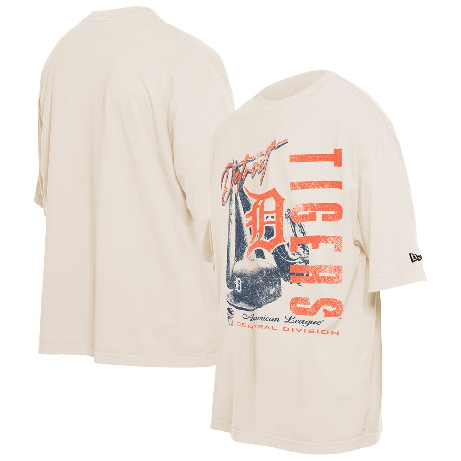 Men's Detroit Tigers New Era Cream Cooperstown Collection Oversized Throwback Distressed T-Shirt