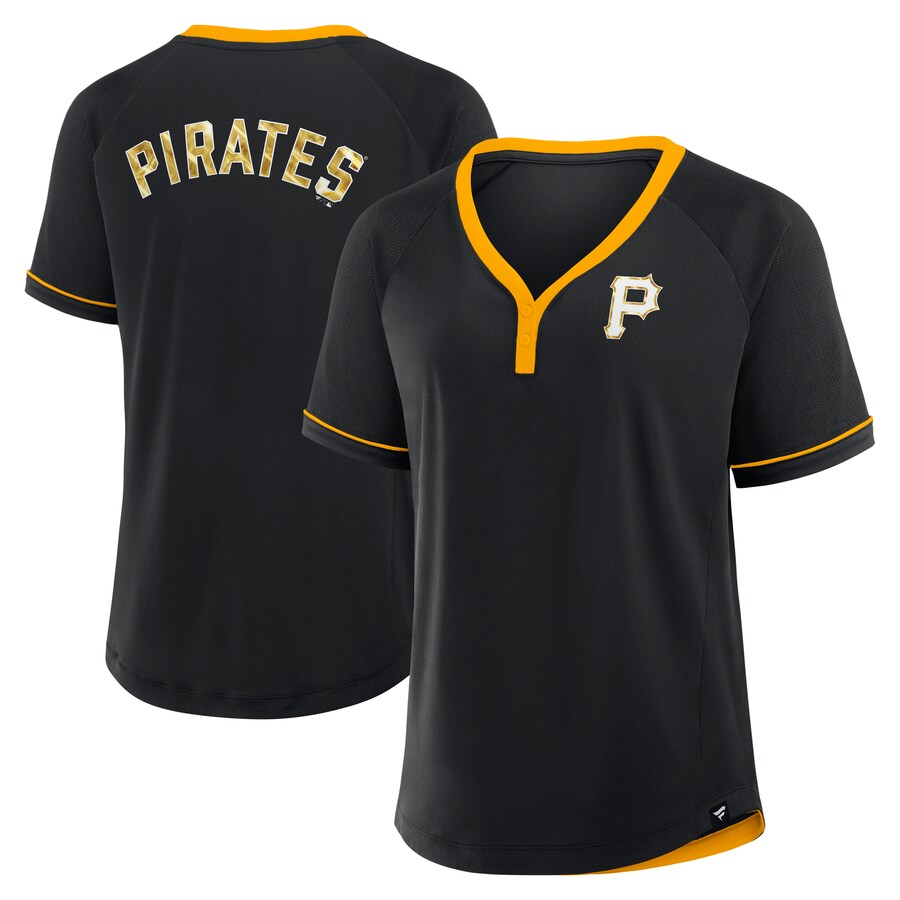 Women's Pittsburgh Pirates Fanatics Black League Diva Star Raglan V-Neck T-Shirt