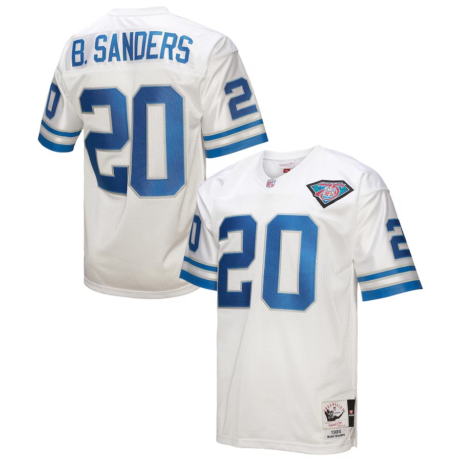 Men's Detroit Lions 1994 Barry Sanders Mitchell & Ness White Authentic Throwback Retired Player Jersey