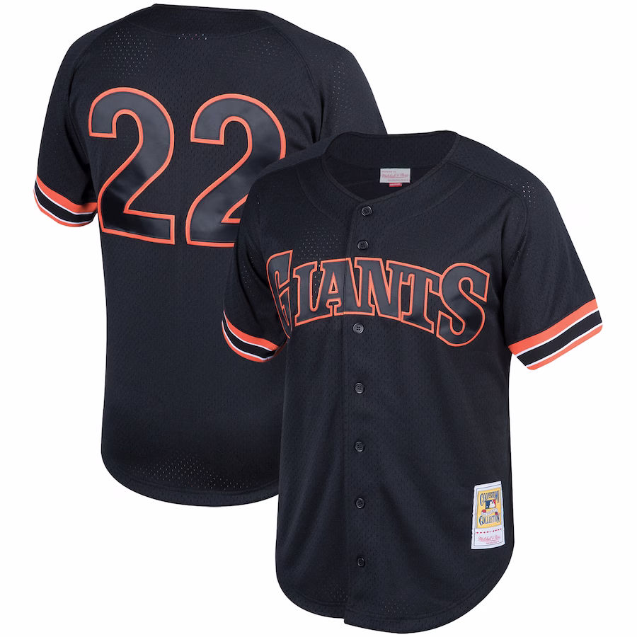 Men's San Francisco Giants Will Clark Mitchell & Ness Black Cooperstown Collection Mesh Batting Practice Button-Up Jersey