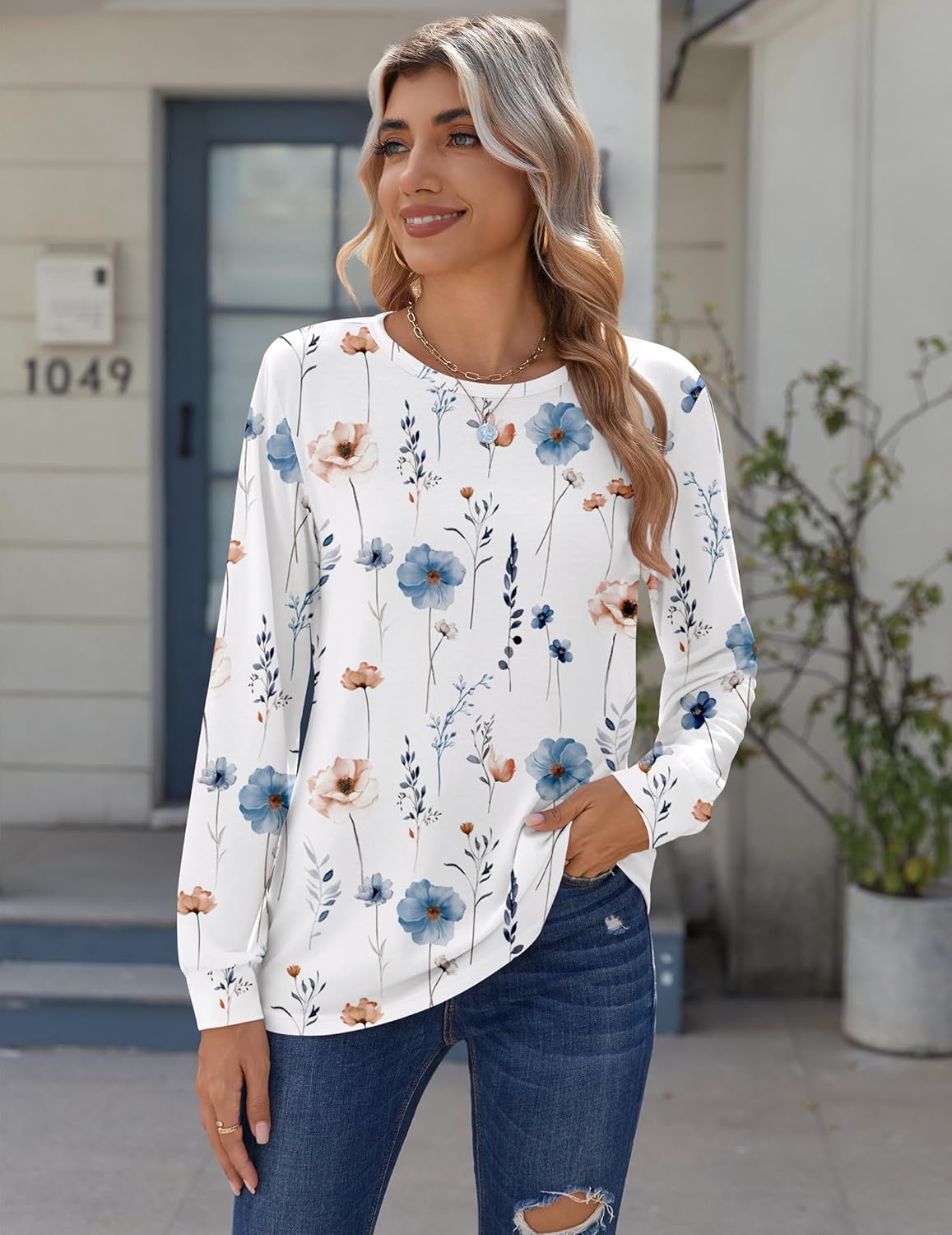 Zeagoo Women’s Long Sleeve Crewneck Tops Lightweight Basic Tee Business Casual