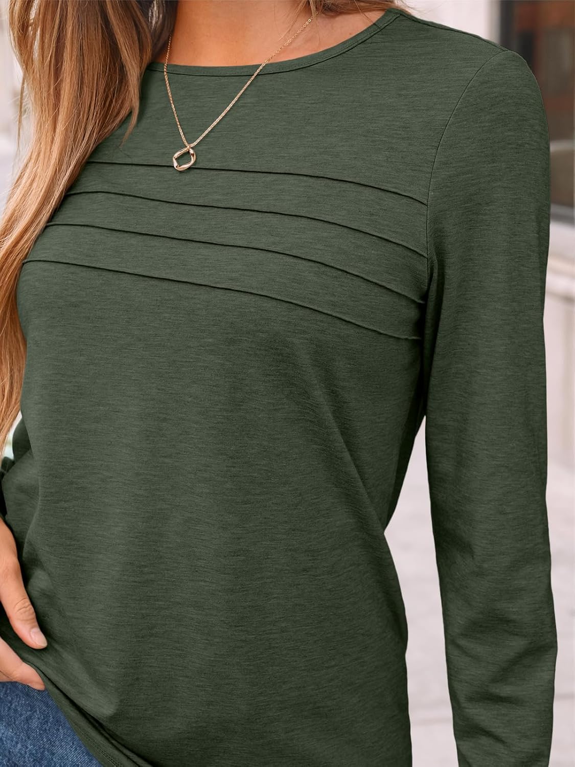 AUTOMET Women’s Long Sleeve Pleated Top – Casual Dressy Business Blouse, Trendy Tunic Basic Shirt