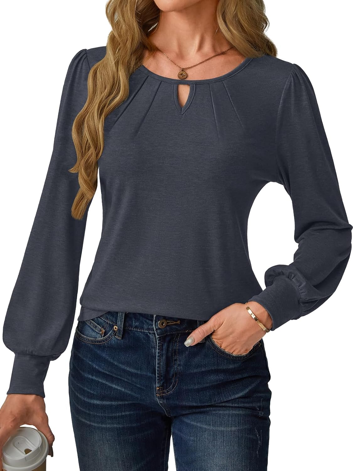 Women’s Long Sleeve V-Neck Tops 2025 Fall Loose Fit Business Casual Blouses