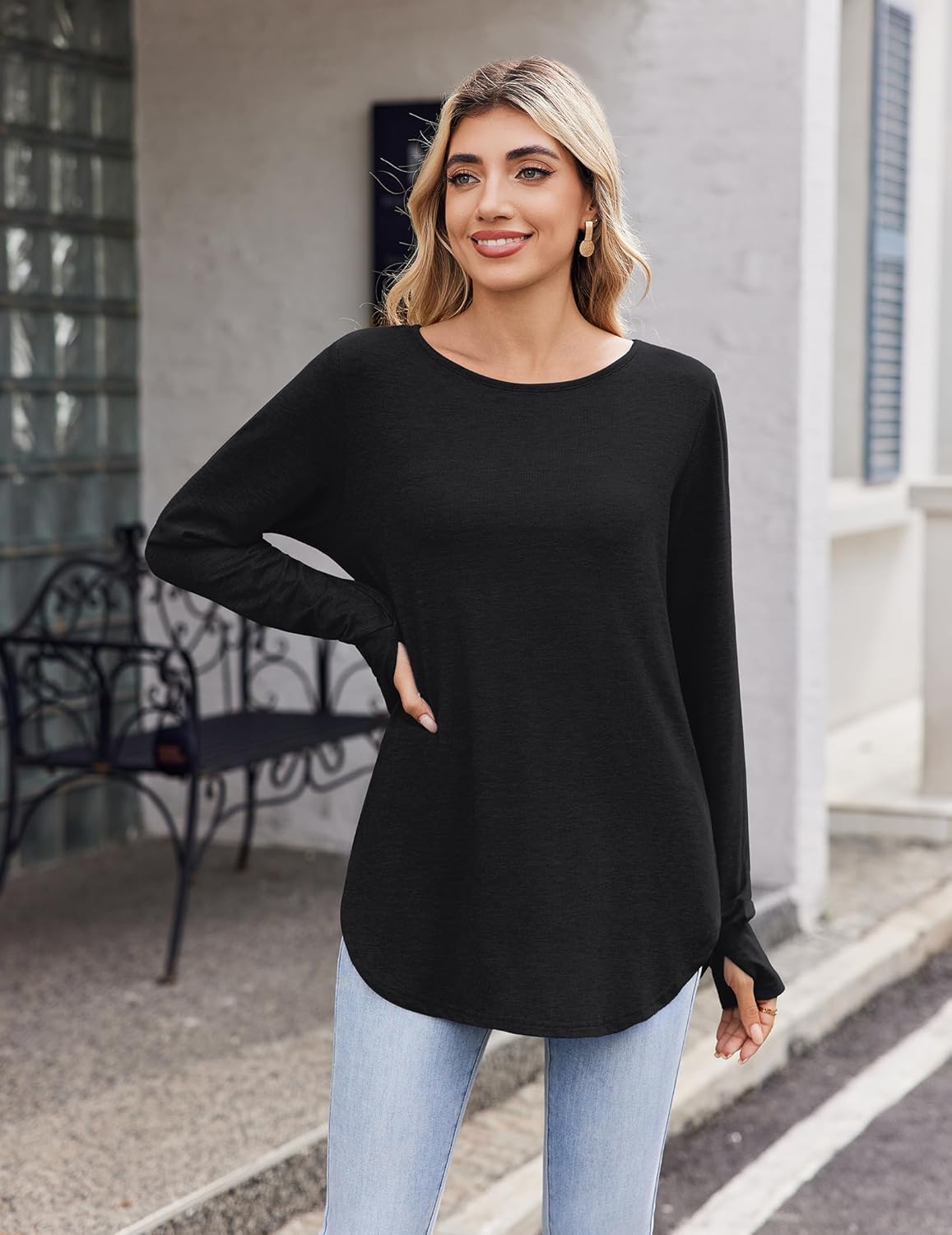 Zeagoo Women’s Long Sleeve Tunic Top – Loose Crew Neck Shirt with Thumb Holes, Perfect with Leggings, Fall 2025