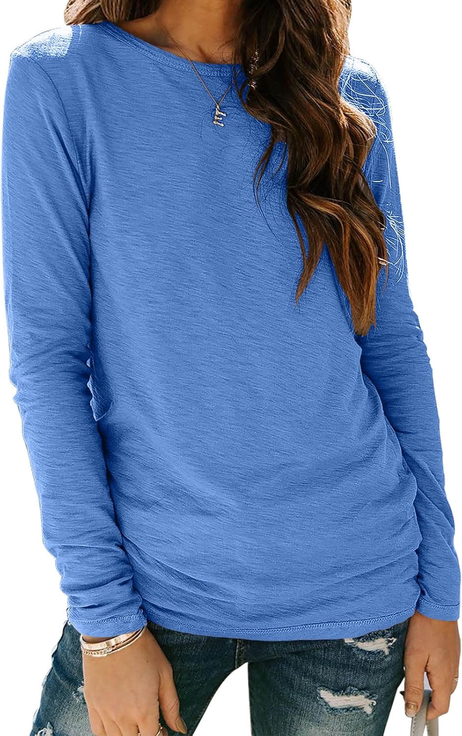 Sherosa Women’s Long Sleeve Crewneck Tops Basic Tee Blouse