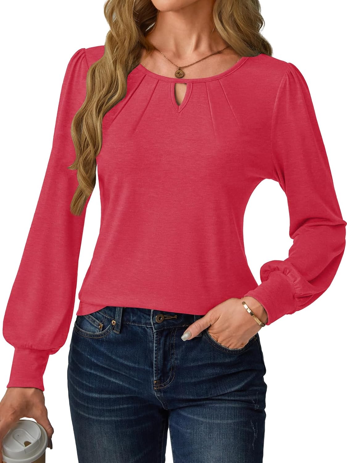 Women’s Long Sleeve V-Neck Tops 2025 Fall Loose Fit Business Casual Blouses