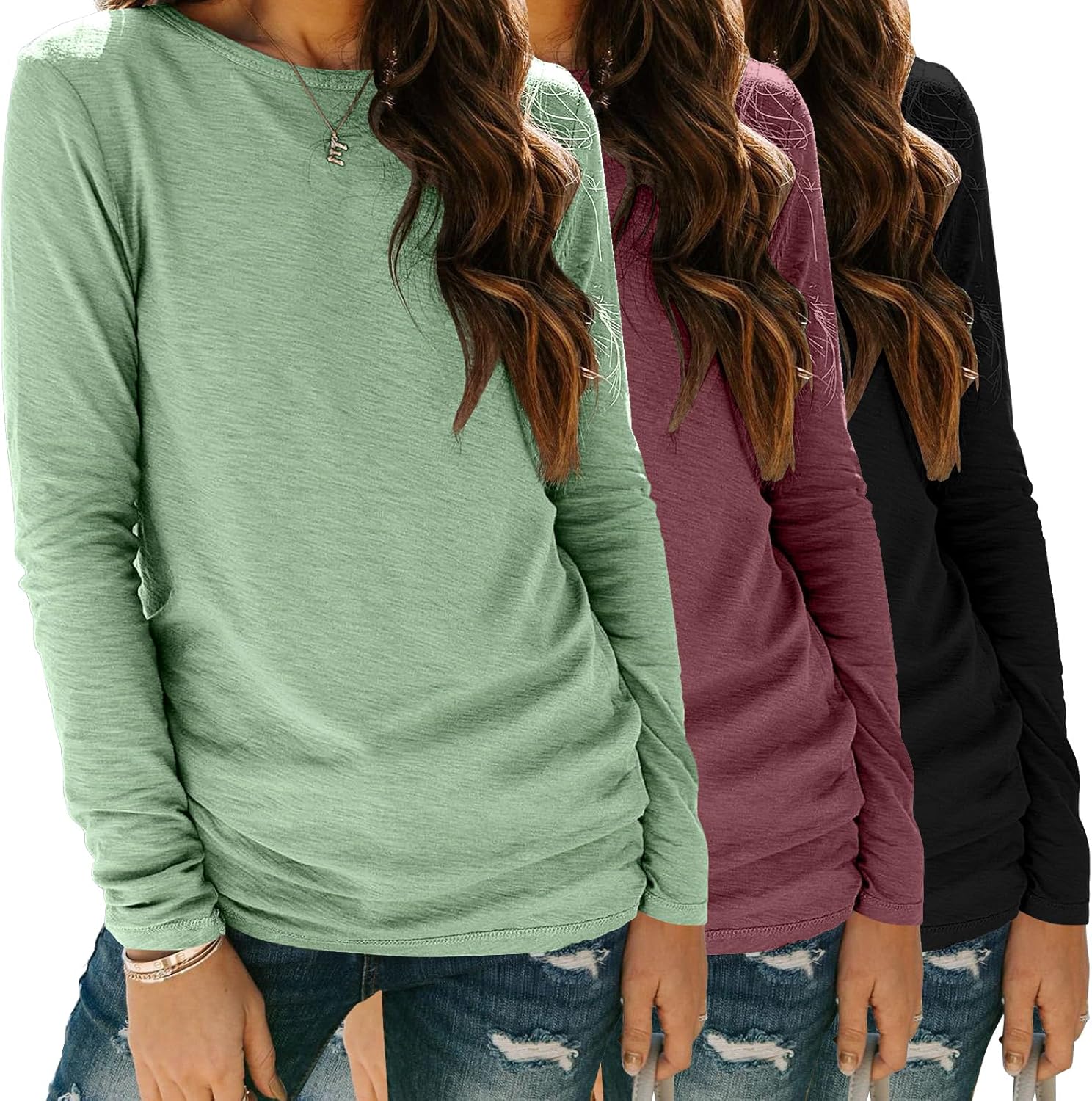 Zeagoo Women’s 3-Pack Long Sleeve Crew Neck Tops – Soft Casual Basic Tees, Fall Outfits