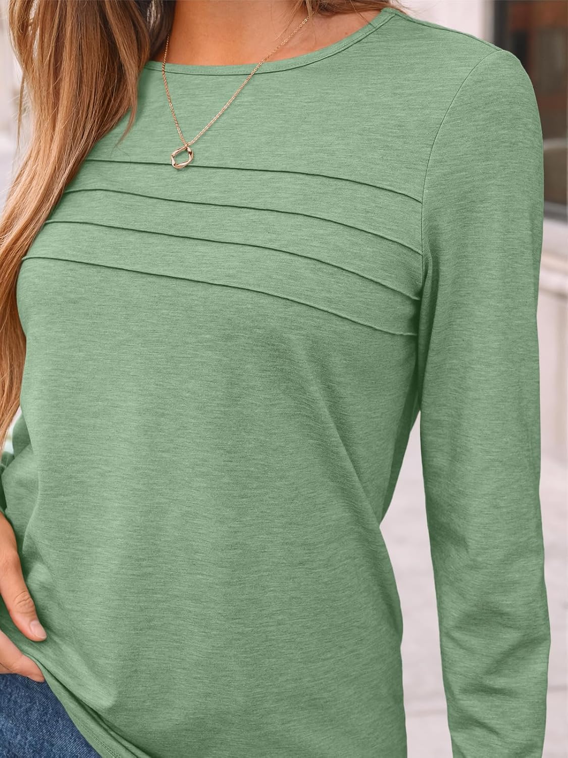AUTOMET Women’s Long Sleeve Pleated Top – Casual Dressy Business Blouse, Trendy Tunic Basic Shirt