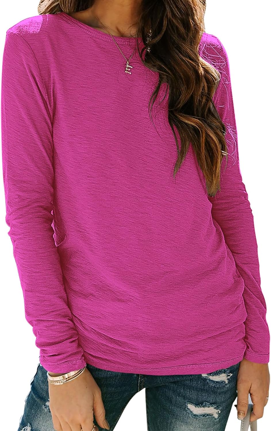 Sherosa Women’s Long Sleeve Crewneck Tops Basic Tee Blouse