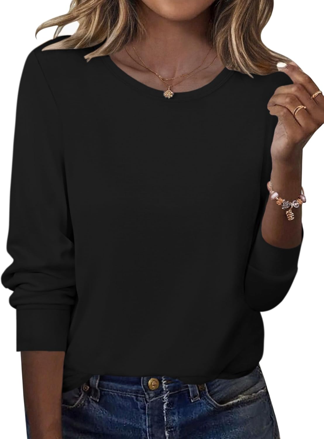 Zeagoo Women’s Long Sleeve Crewneck Tops Lightweight Basic Tee Business Casual