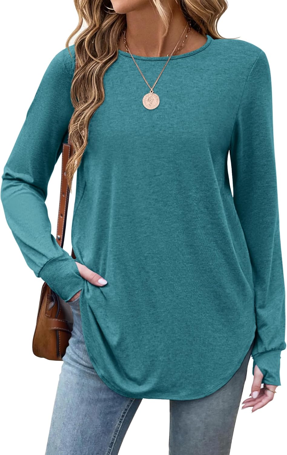 Zeagoo Women’s Long Sleeve Tunic Top – Loose Crew Neck Shirt with Thumb Holes, Perfect with Leggings, Fall 2025