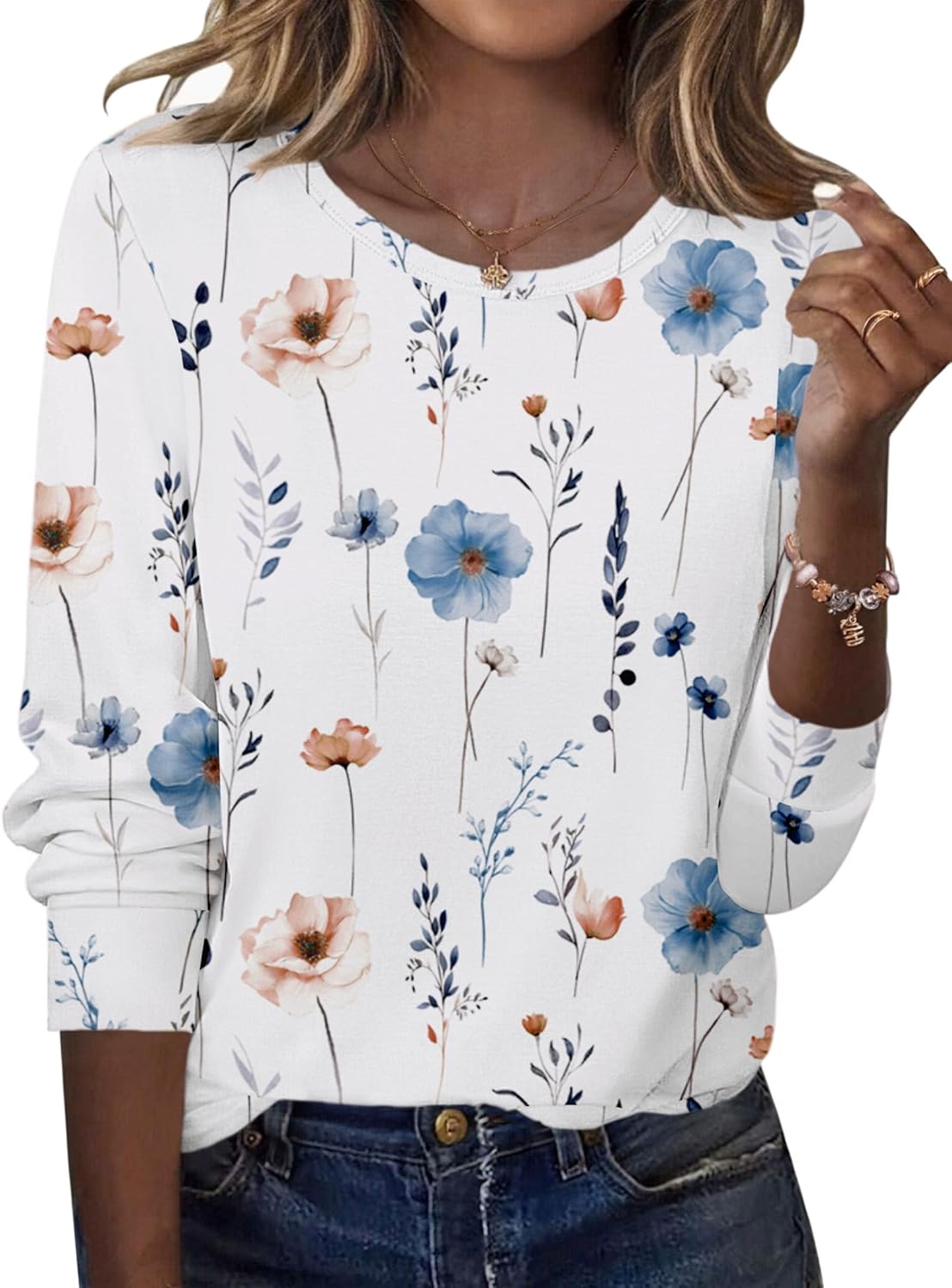 Zeagoo Women’s Long Sleeve Crewneck Tops Lightweight Basic Tee Business Casual