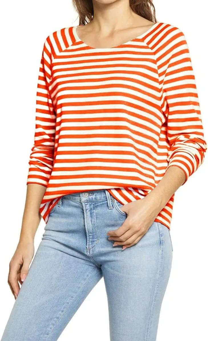 Ladiyo Women’s Casual Striped Long Sleeve Crewneck Top Lightweight Tunic Pullover