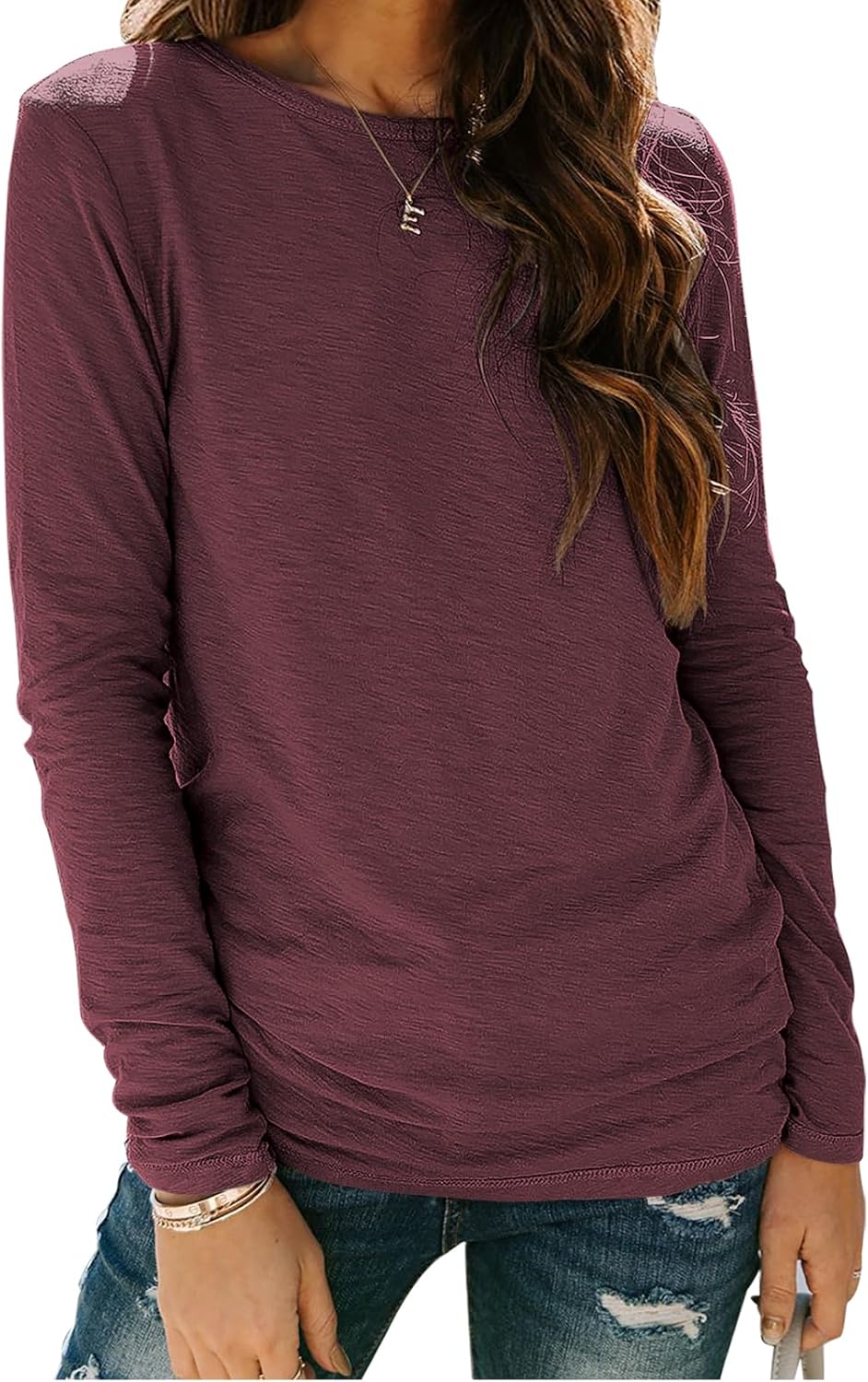 Sherosa Women’s Long Sleeve Crewneck Tops Basic Tee Blouse