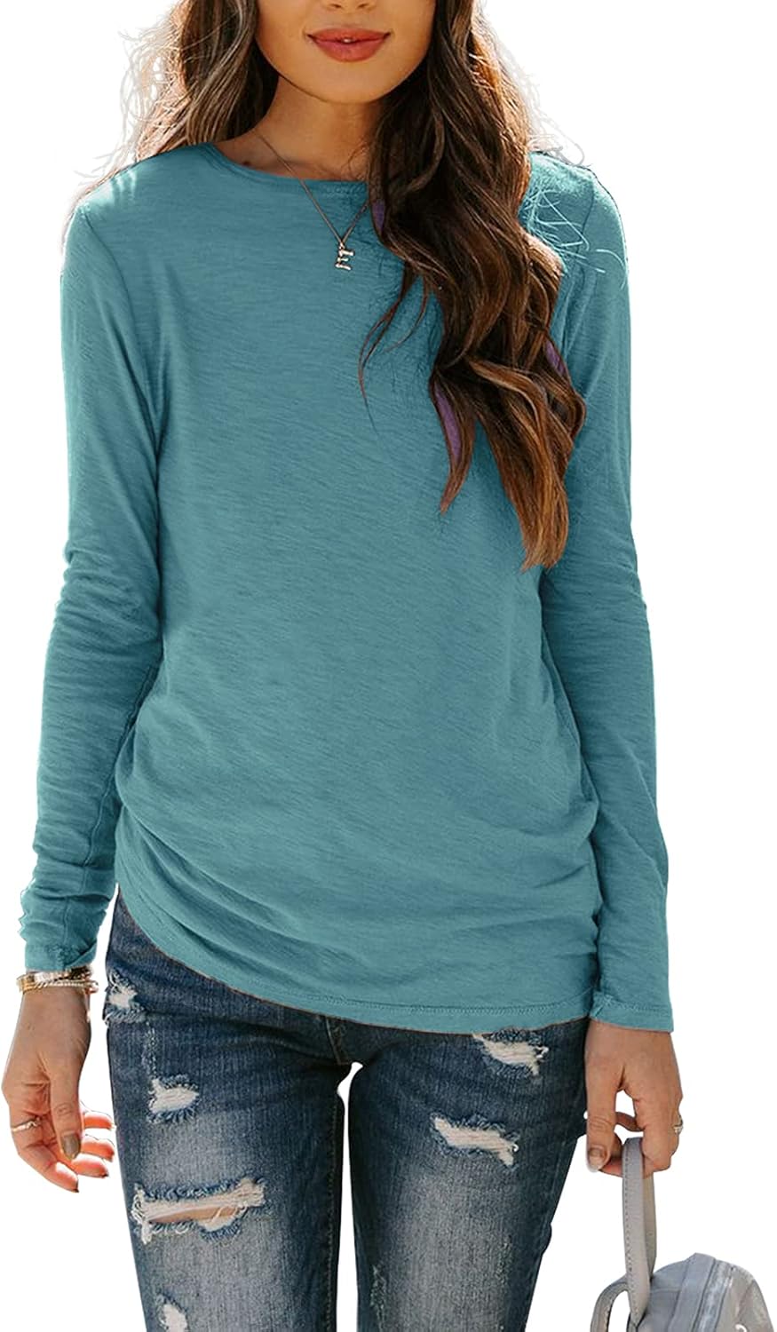 Sherosa Women’s Long Sleeve Crewneck Tops Basic Tee Blouse