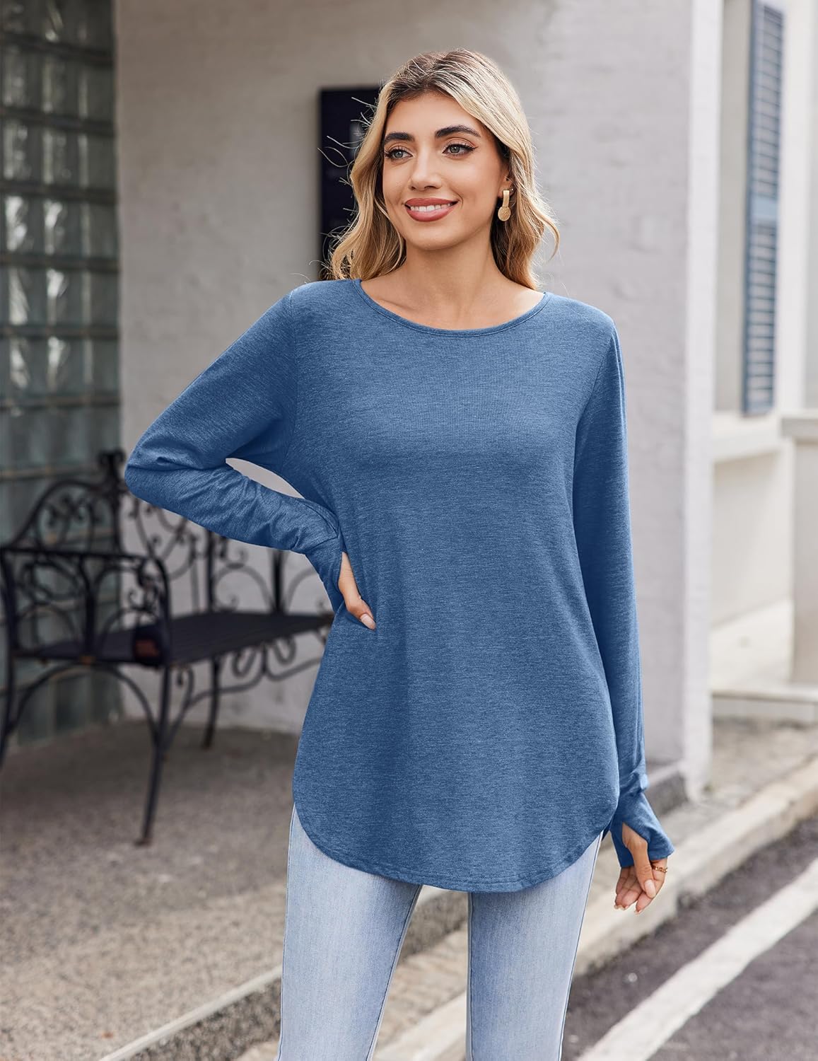 Zeagoo Women’s Long Sleeve Tunic Top – Loose Crew Neck Shirt with Thumb Holes, Perfect with Leggings, Fall 2025
