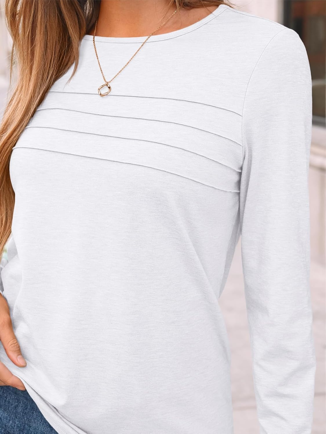 AUTOMET Women’s Long Sleeve Pleated Top – Casual Dressy Business Blouse, Trendy Tunic Basic Shirt