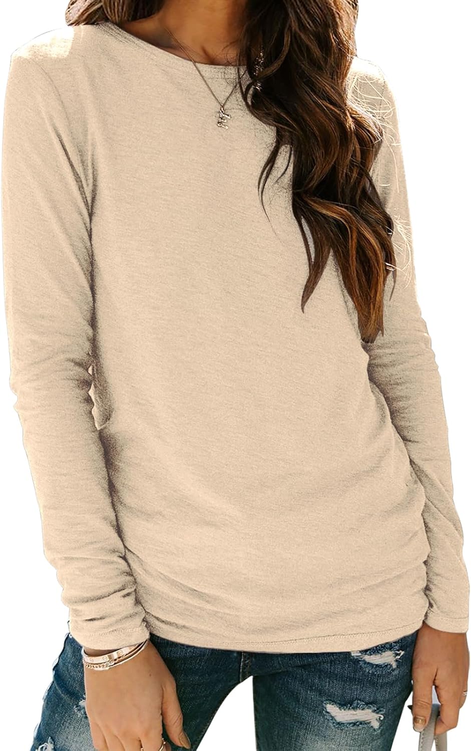 Sherosa Women’s Long Sleeve Crewneck Tops Basic Tee Blouse