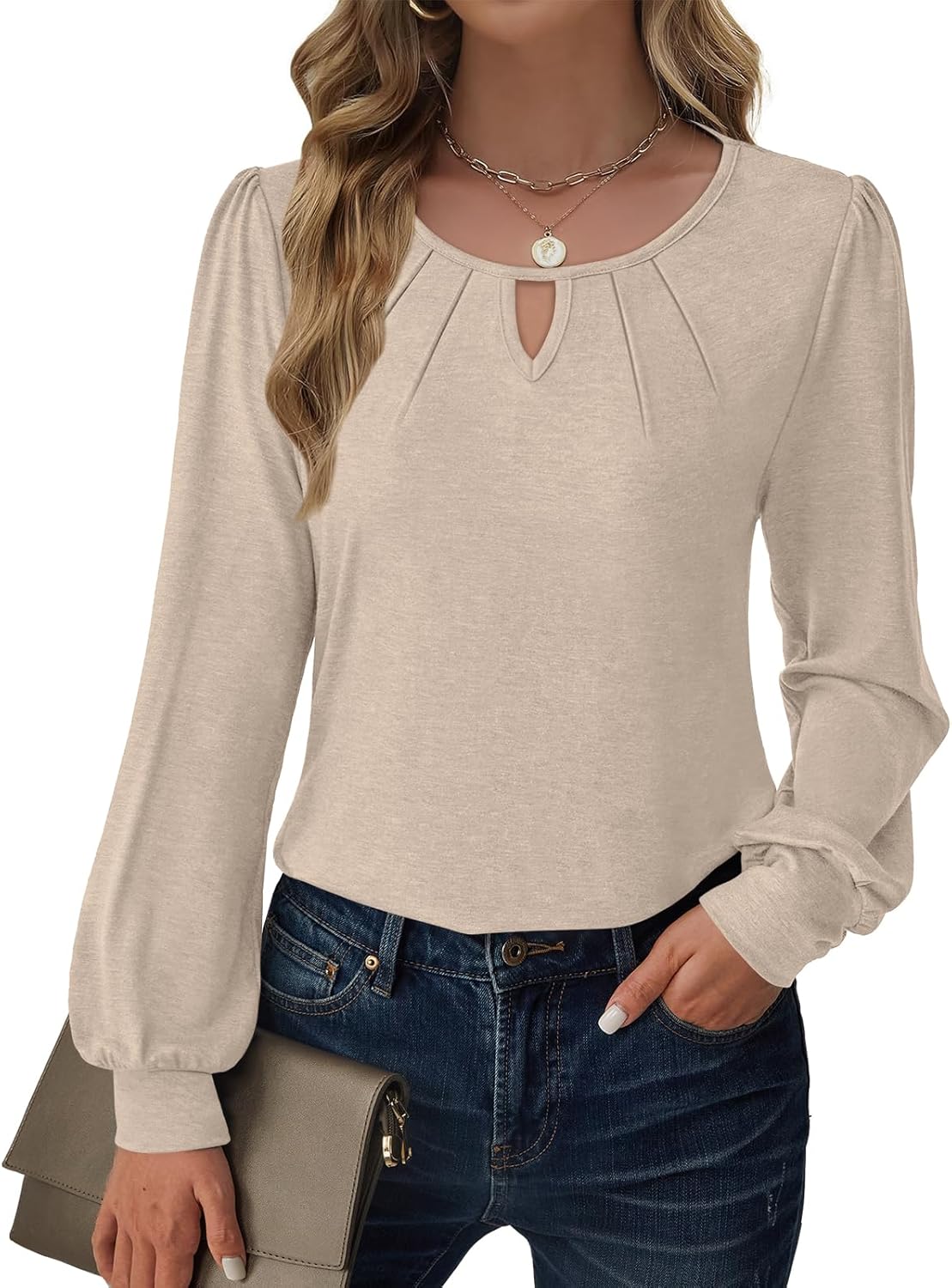Women’s Long Sleeve V-Neck Tops 2025 Fall Loose Fit Business Casual Blouses