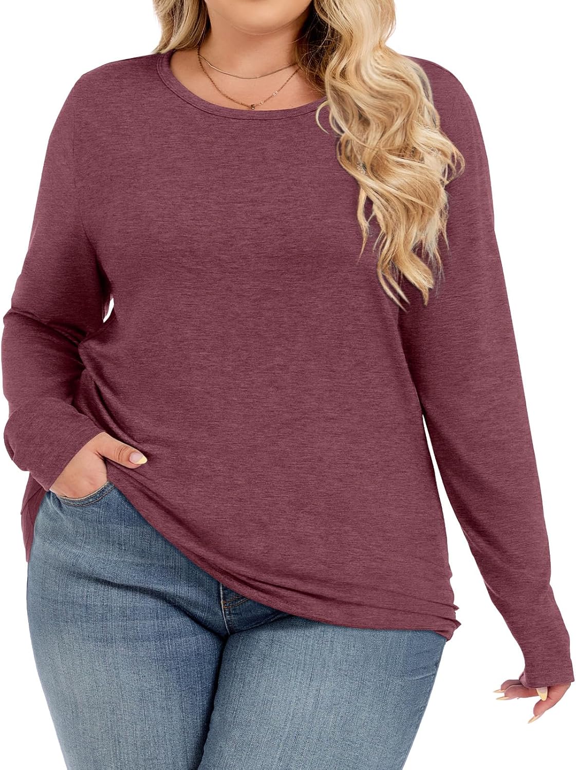 Women’s Plus Size Long Sleeve Crew Neck Top – Loose Fit Basic Casual Blouse, Fall Outfits
