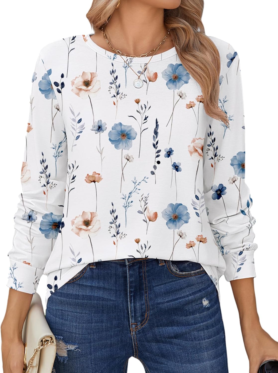 Zeagoo Women’s Long Sleeve Crewneck Tops Lightweight Basic Tee Business Casual