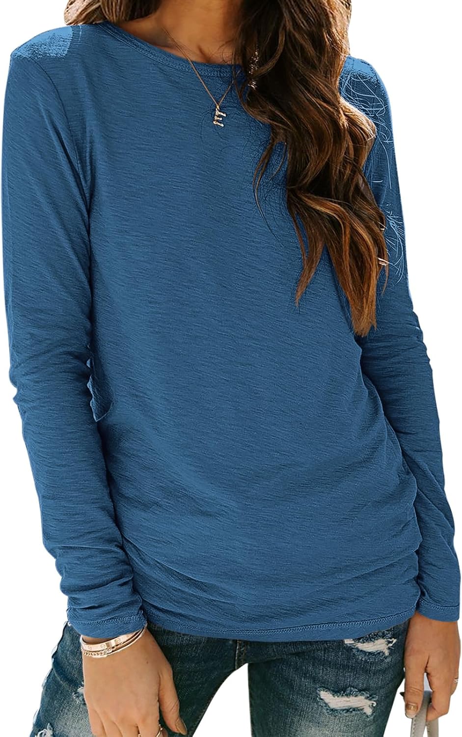 Sherosa Women’s Long Sleeve Crewneck Tops Basic Tee Blouse